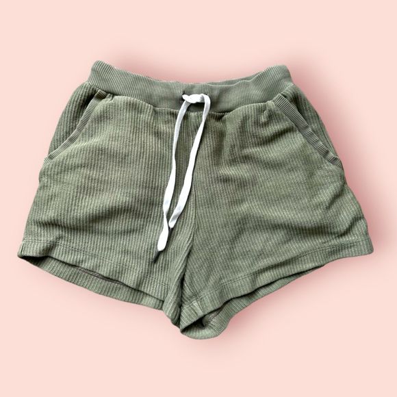 Aerie High Waisted Corded Shorts - Green, Small - Picture 1 of 3
